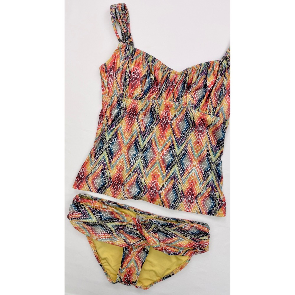 Becca by Rebecca Virtue Tankini Swimsuit 2 Piece Set Geometric Snakeskin Print S